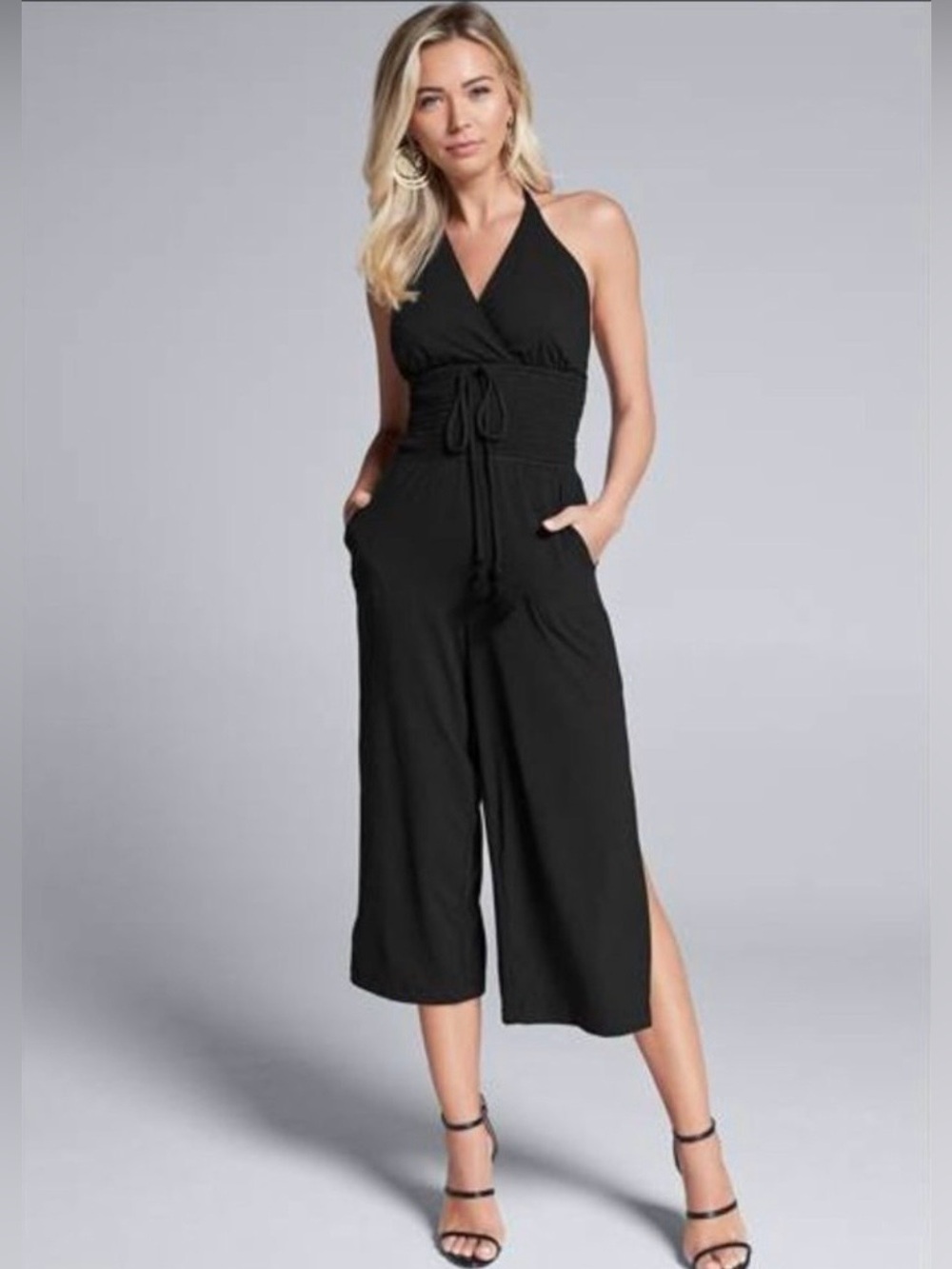 Venus Wide Leg Halter Black Jumpsuit